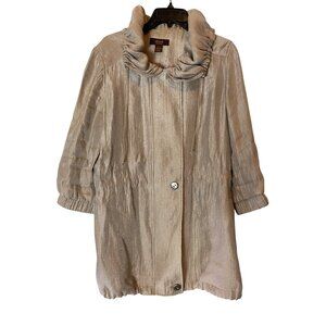 Victor Alfaro Long Coat Shimmer Crinkle Texture 3/4 Sleeve Beige Large